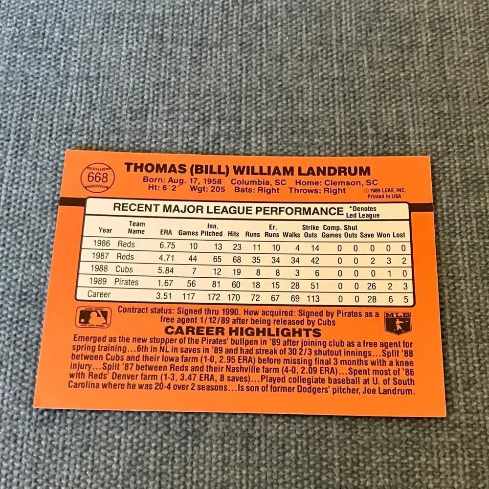 1990 Donruss Pittsburgh Pirates Baseball Card Trading Card